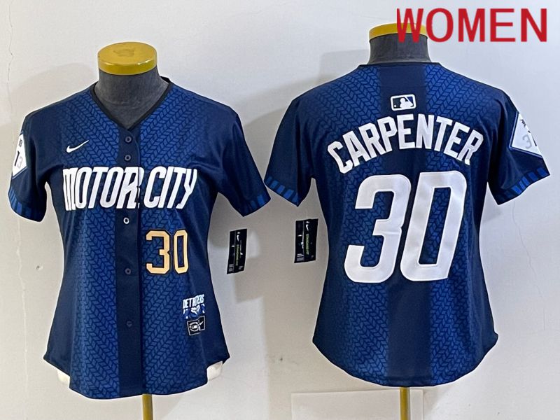 Women Detroit Tigers #30 Carpenter Blue City Edition Nike 2024 MLB Jersey style 3->women mlb jersey->Women Jersey